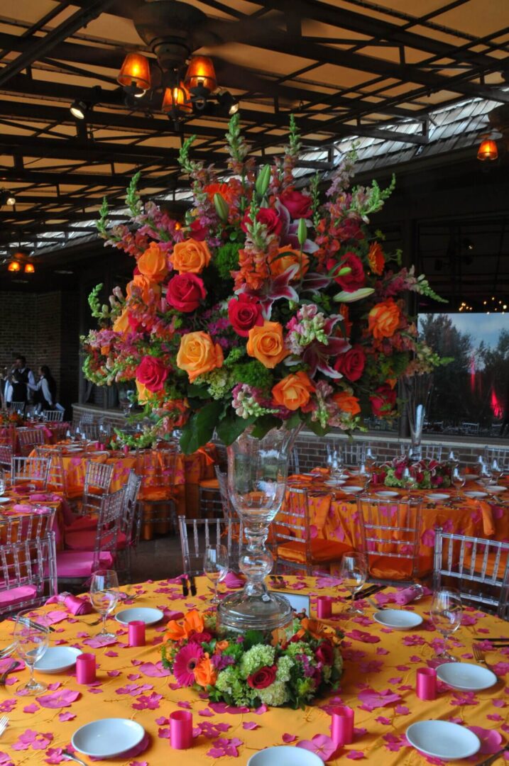 A Table Is Ready for Event With Flowers Bouquet in Vase
